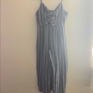 Blue denim look alike striped jumpsuit